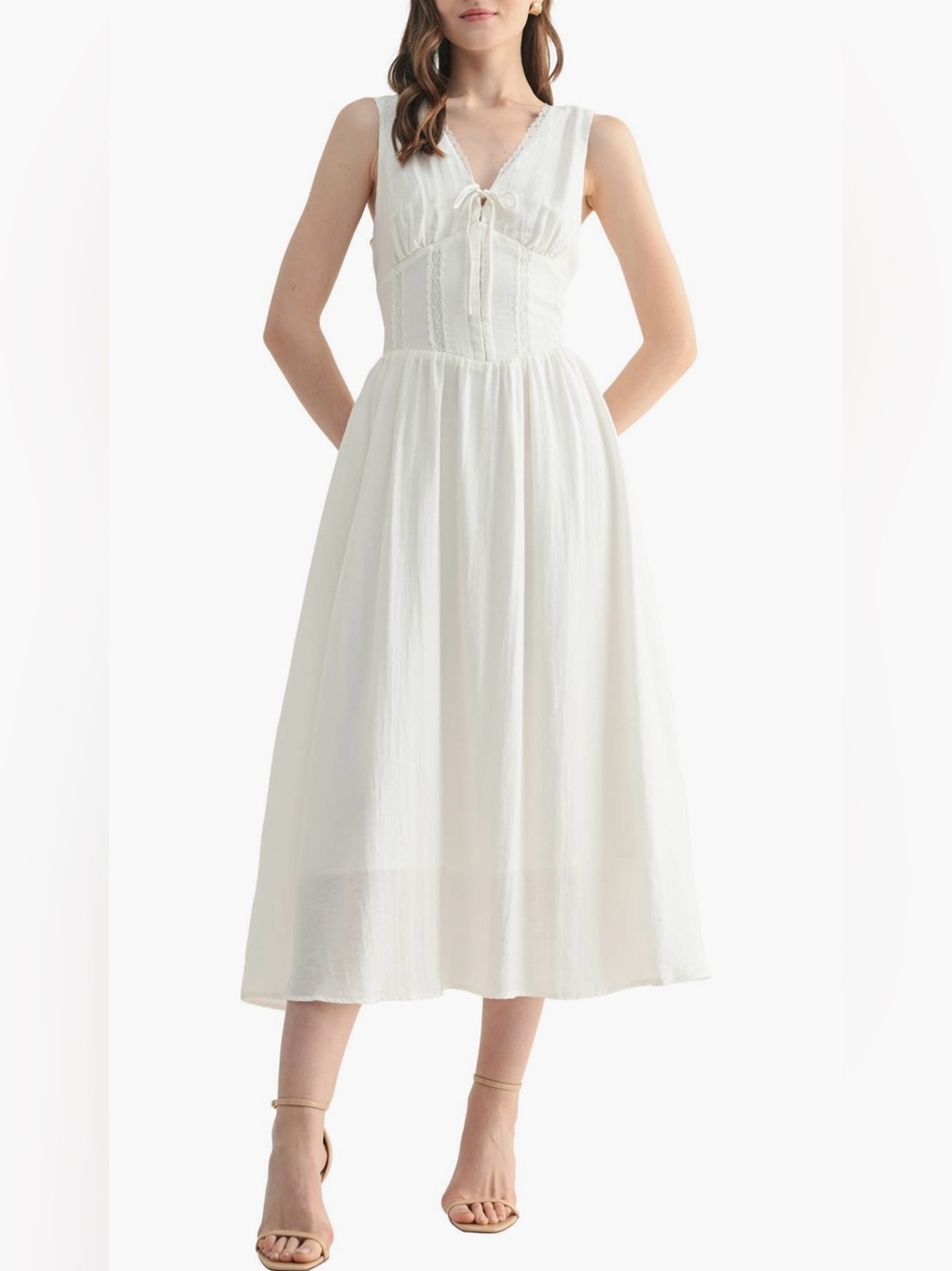 All in Favor White Corset Detail Midi Dress